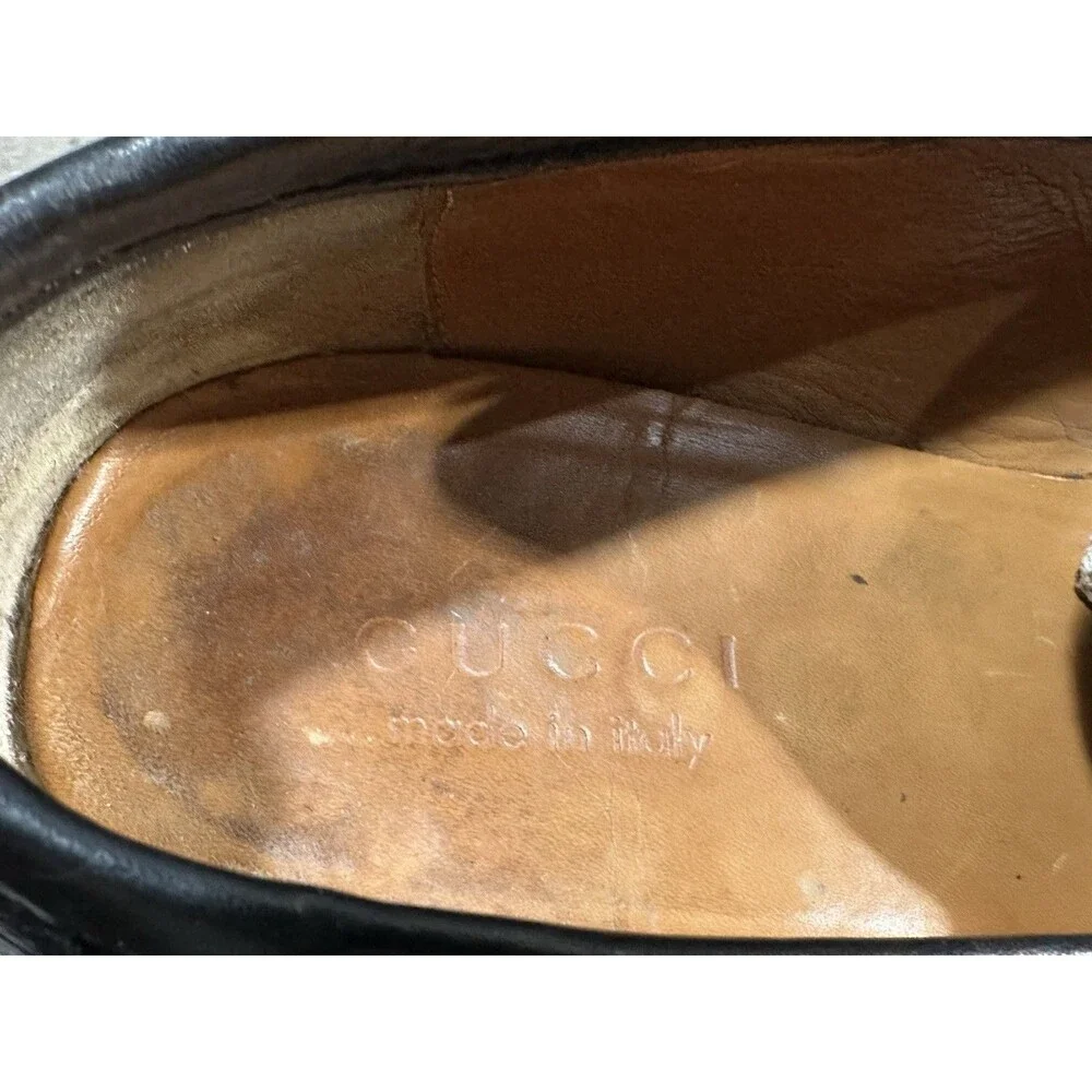 Gucci Horsebit Loafers Black Leather Slip-On Snaffle Dress Shoes Italy Mens Size